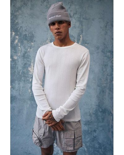 Standard Cloth Ribbed Long Sleeve Tee In White,at Urban Outfitters - Grey