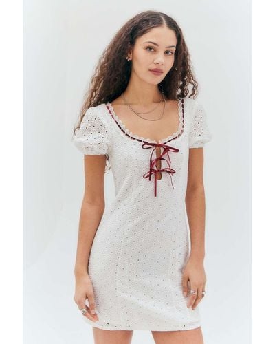 Daisy Street Broderie Mini Dress - White