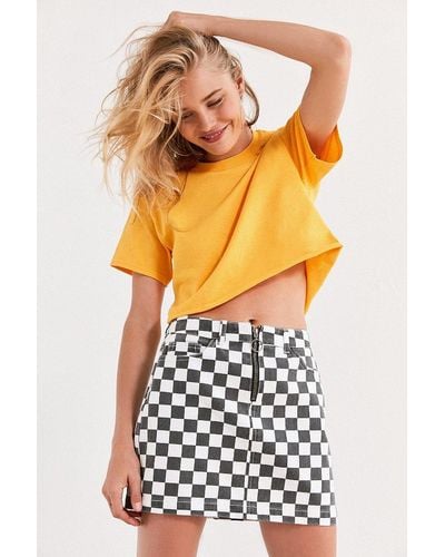 BDG Checkered Denim Zip Mini Skirt - Black