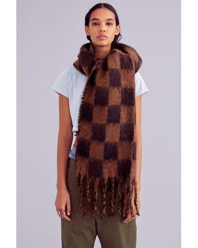 Urban Outfitters Brushed Checker Scarf - Multicolor