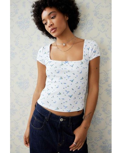 Urban Outfitters Uo Olivia Pointelle Floral Top Xs At - White