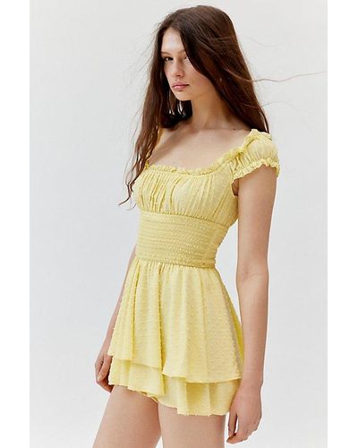 Urban Outfitters Uo Rosie Smocked Tiered Ruffle Romper - Yellow