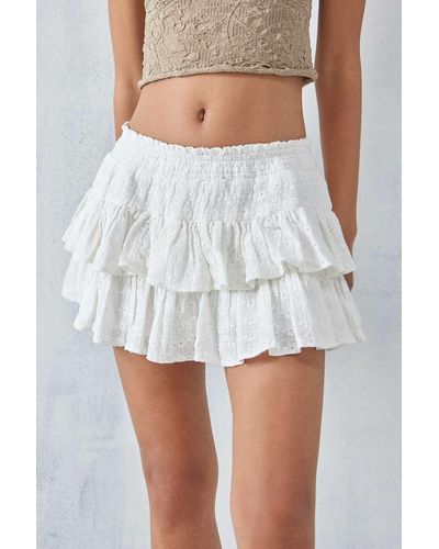 Urban Outfitters Uo Broderie Frill Ruffle Mini Skort - White