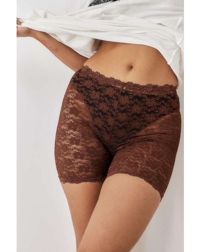 Out From Under Stretch Lace Cycling Shorts - Brown
