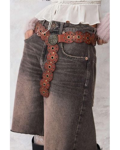 Urban Outfitters Uo Mini Leather Concho Belt - Brown
