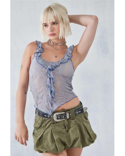 Urban Outfitters Uo Nyra Textured Frill Cami Top - Grey