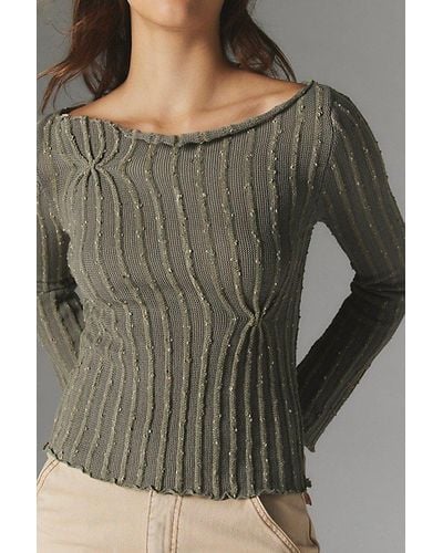 Silence + Noise Reagan Textured Boat Neck Sweater - Gray