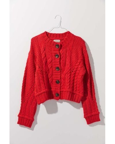 Urban Outfitters Uo Monica Cable Knit Cardigan - Red