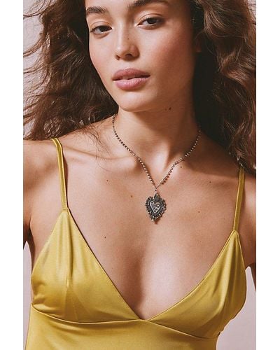 Urban Outfitters Heart Ball Chain Necklace - Natural