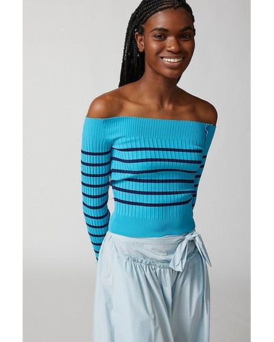 Urban Outfitters Uo Tessa Buttoned Off-The-Shoulder Sweater - Blue