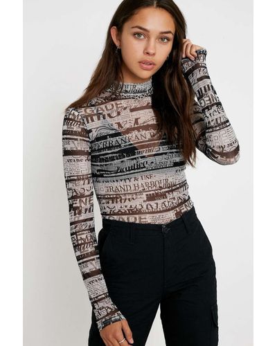 Urban Outfitters Uo Newspaper Print Sheer Mesh Top - Multicolor