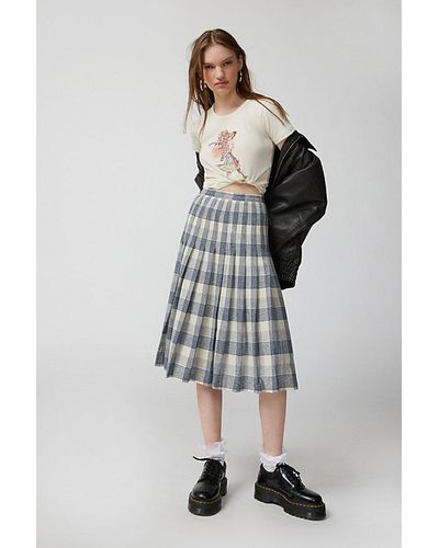 Urban Renewal Vintage Plaid Pleated Midi Skirt - Natural