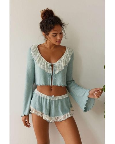 Out From Under Paisley Cozy Lace-trim Top & Short Set - Green