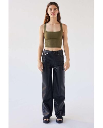Urban Outfitters Uo High & Wide Faux Leather Pant - Black