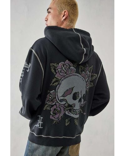 Ed Hardy Uo exclusive - hoodie mit reißverschluss und gothic-blumenmuster in - Schwarz
