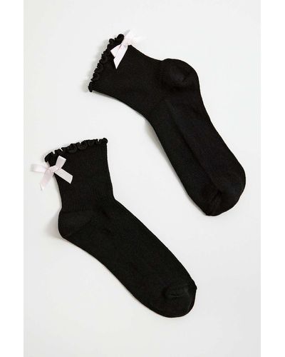 Out From Under Cropped Bow Socks - Black