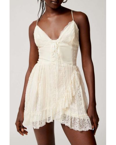Urban Outfitters Uo Francis Lace Corset Mini Dress In Ivory,at - Natural