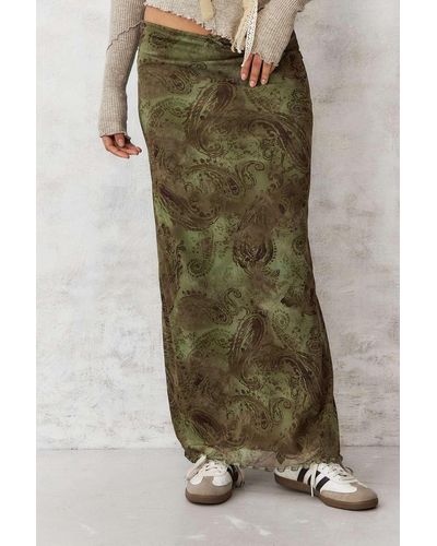 Urban Outfitters Uo Paisley Print Mesh Maxi Skirt - Green