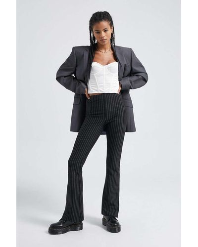 Urban Outfitters Uo Pinstripe Side Split Flare Pant - Black