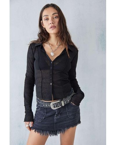 Urban Outfitters Uo Milo Textured Mesh Shirt Top - Black