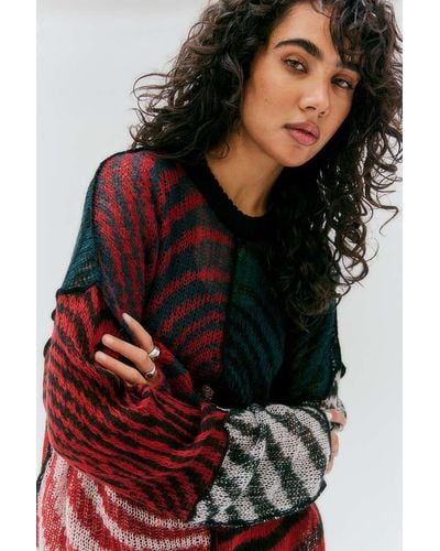 The Ragged Priest Descend Knitted Jumper Xs At Urban Outfitters - Red