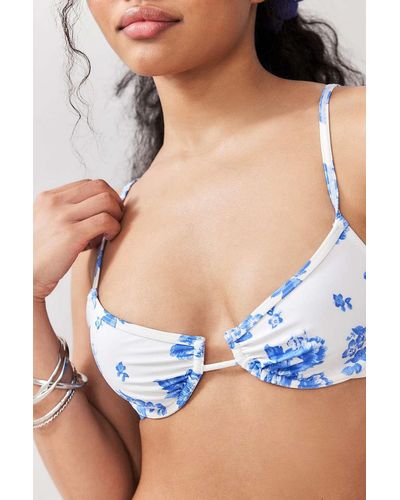 Out From Under Ceramic Print Underwired Bikini Top - Blue