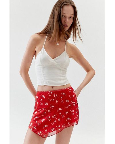 Glamorous Mesh Asymmetrical Hem Micro Mini Skirt - Red