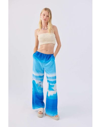 Urban Outfitters Uo Jenna Printed Satin Pull-on Pant - Blue