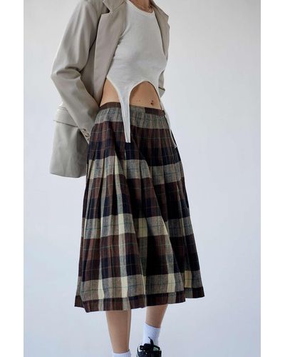 Urban Renewal Vintage Plaid Pleated Maxi Skirt - Natural