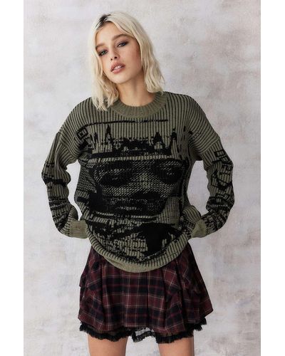 Urban Outfitters Uo Grunge Jacquard Knit Jumper Top - Grey