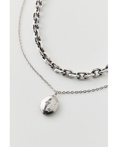 Urban Outfitters Locket Layered Necklace Set - Metallic