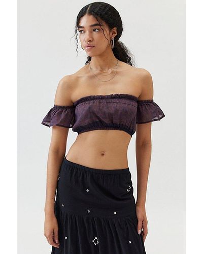 Urban Renewal Remade Overdyed Gauze Off-The-Shoulder Cropped Top - Black