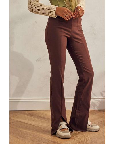 Urban Outfitters Uo Vivian Split Front Flare Trousers - Brown