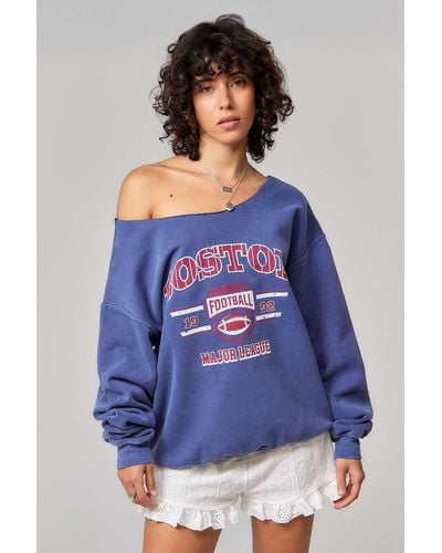 Urban Outfitters Uo Boston Slash Off-the-shoulder Sweatshirt - Blue