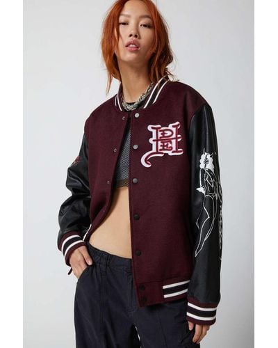 Ed Hardy Death Or Glory Varsity Jacket In Maroon,at Urban Outfitters - Multicolor