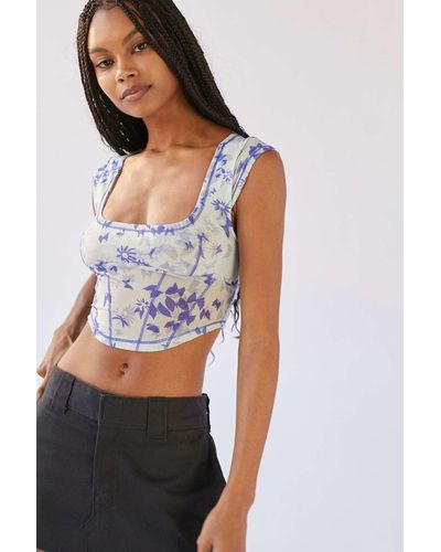 Urban Outfitters Uo Nyla Mesh Cropped Corset Top - Blue