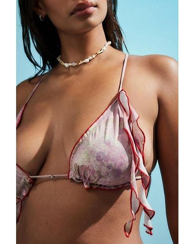 Out From Under Printed Corsage Frill Bikini Top - Pink
