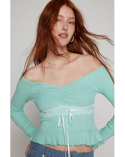 Kimchi Blue Kimchi Gianna Off-The-Shoulder Lace-Inset Top - Green