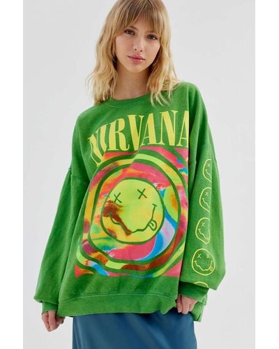 Urban Outfitters Nirvana Smile Overdyed Oversized Sweatshirt - Green