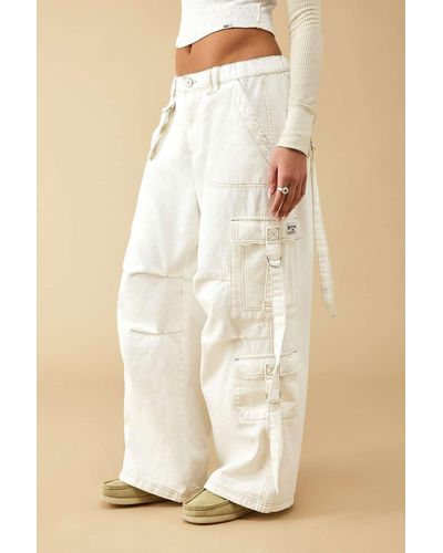 BDG White Strappy Baggy Cargo Trousers - Natural