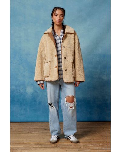 BDG Faux Suede Reversible Coat Jacket In Ivory,at Urban Outfitters - Blue