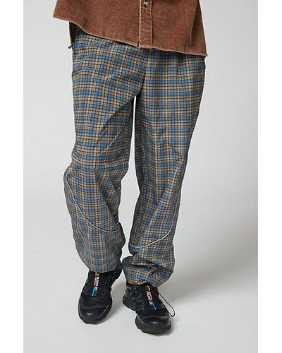 Urban Outfitters Uo Plaid Baggy Nylon Wind Pant - Gray
