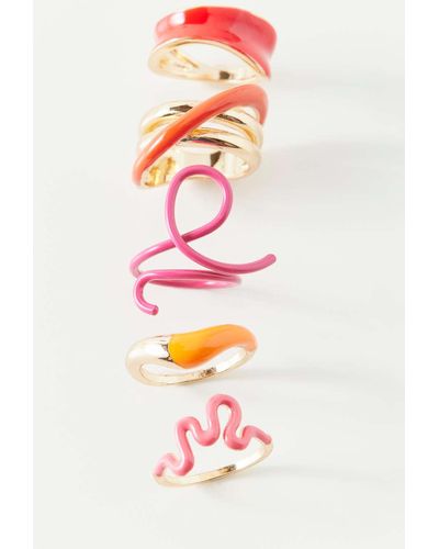 Urban Outfitters Vicky Enamel Ring Set In Warm Tones,at - White