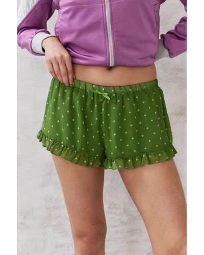 Urban Outfitters Uo Gina Polka Dot Chiffon Shorts - Green