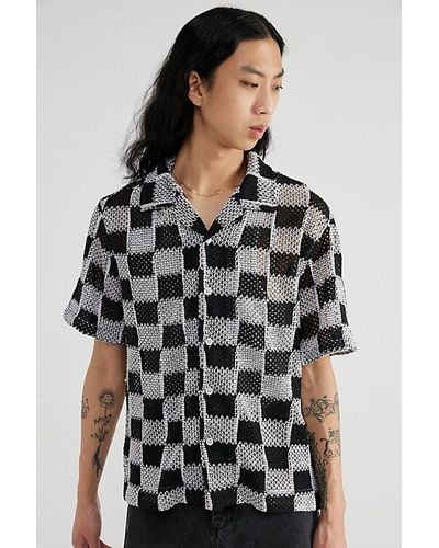 Urban Outfitters Uo Checkerboard Lace Short Sleeve Shirt Top - Black