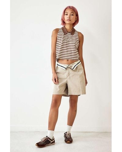 Urban Renewal Remade From Vintage Striped Sleeveless Cropped Branded Polo Shirt - Natural
