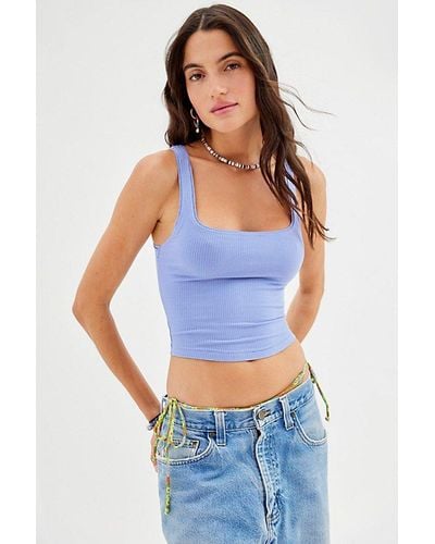 Urban Outfitters Uo Sweet Thing Ribbed Fitted Tank Top - Blue