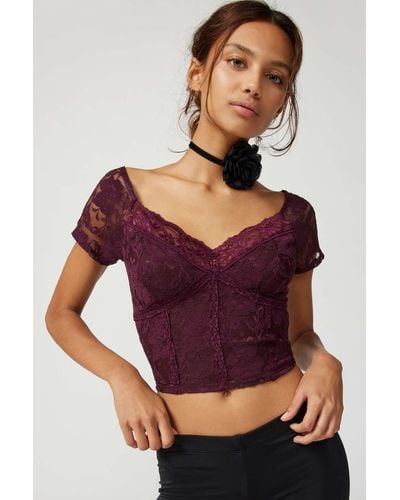 Urban Renewal Remnants Floral Lace Blouse In Purple,at Urban Outfitters