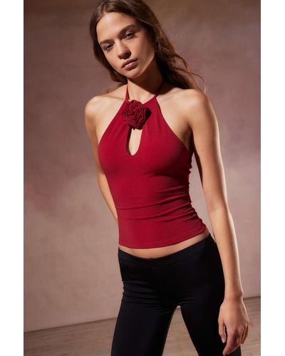 Kimchi Blue Yara Rosette Halter Top In Red,at Urban Outfitters