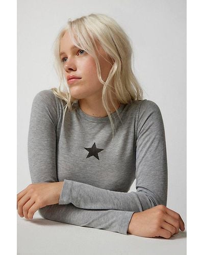 Urban Outfitters Star Long Sleeve Tee - Grey